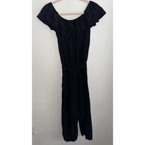 Tommy Bahama Linen Blend Off The‎ Shoulder Belted Jumpsuit Black Small